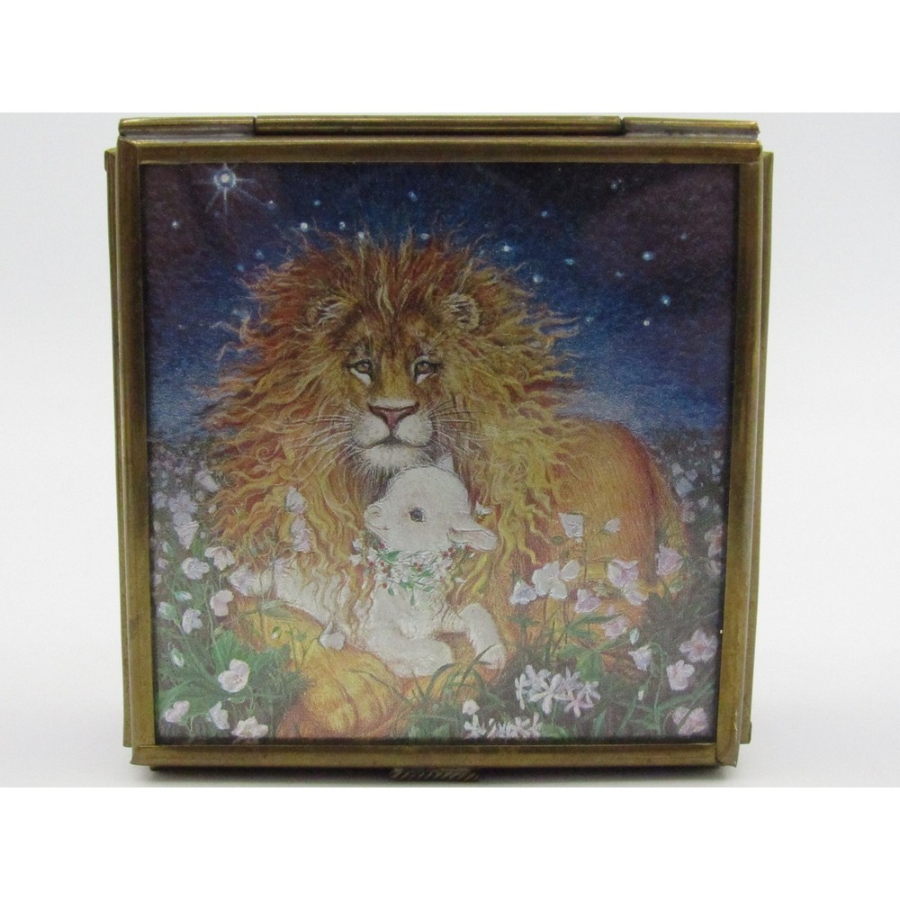 Via Vermont Handcrafted Brass & Cobalt Blue Glass Box Lion & Lamb Artwork 1995